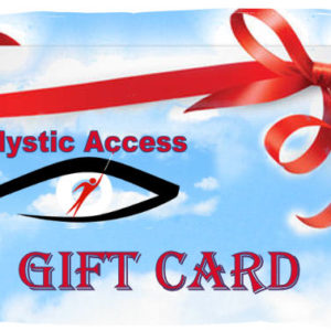 Blue Sky in background, a red gift ribbon along the top, Mystic Access logo in the middle and Gift card written along the bottom